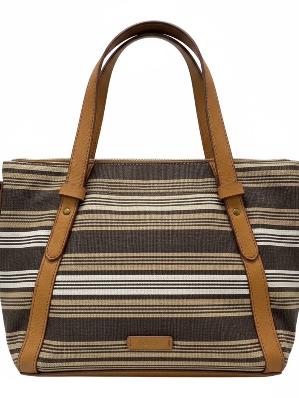 New With Tag Fossil Brand Women's Avondale Brown and Tan Striped Tote